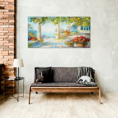 Spring landscape with flowers Glass art print