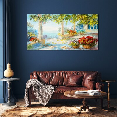 Spring landscape with flowers Glass art print