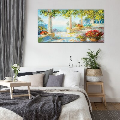 Spring landscape with flowers Glass art print