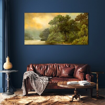 Forest river sky Glass Wall Art