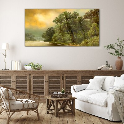 Forest river sky Glass Wall Art