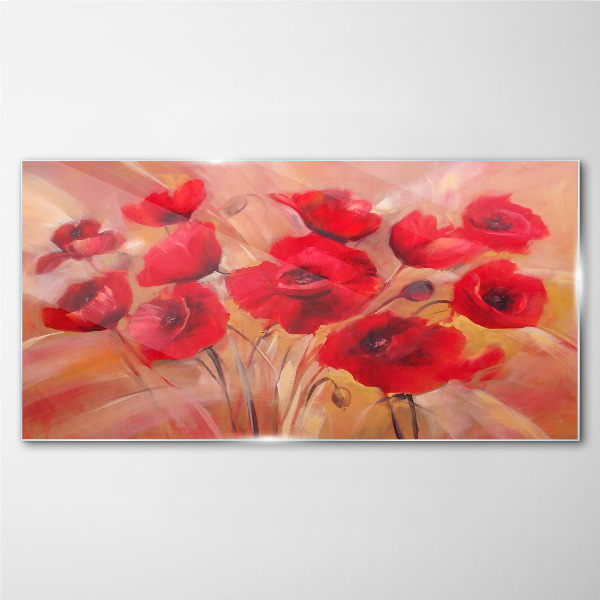 Red poppies in a pastel composition Glass art print