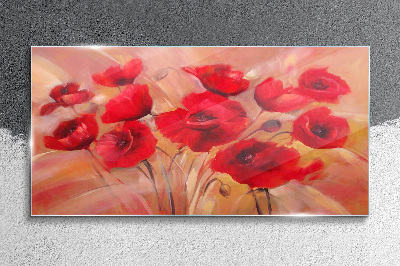 Red poppies in a pastel composition Glass art print
