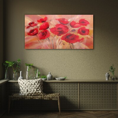 Red poppies in a pastel composition Glass art print