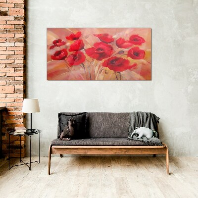 Red poppies in a pastel composition Glass art print