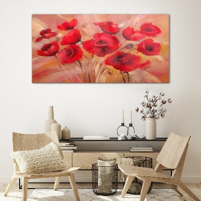 Red poppies in a pastel composition Glass art print