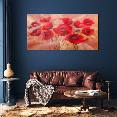 Red poppies in a pastel composition Glass art print