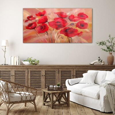 Red poppies in a pastel composition Glass art print