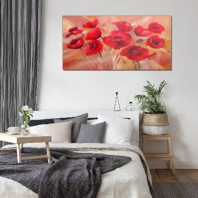 Red poppies in a pastel composition Glass art print