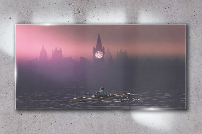 Immersed in the city mists Wall art on glass