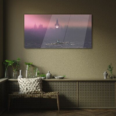 Immersed in the city mists Wall art on glass