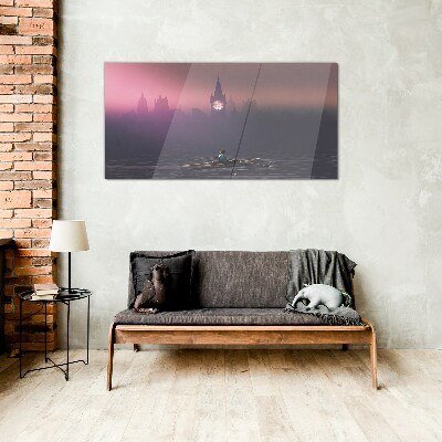 Immersed in the city mists Wall art on glass