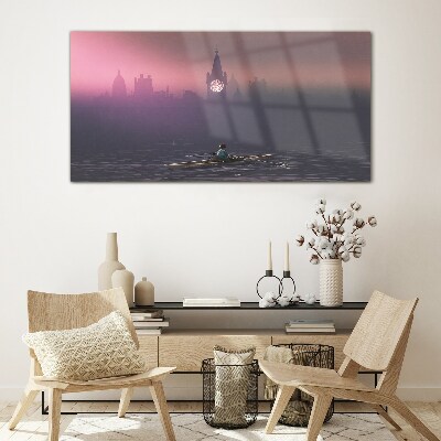Immersed in the city mists Wall art on glass