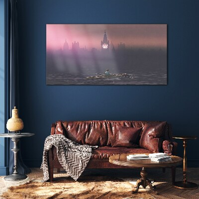 Immersed in the city mists Wall art on glass