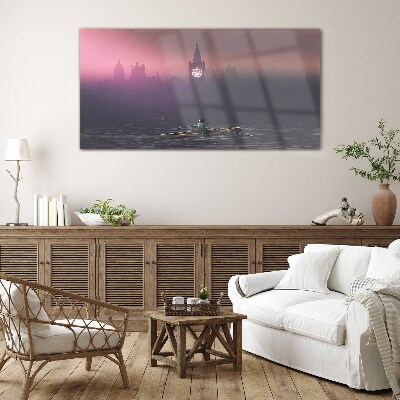 Immersed in the city mists Wall art on glass