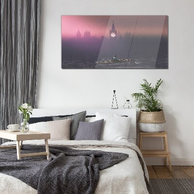 Immersed in the city mists Wall art on glass