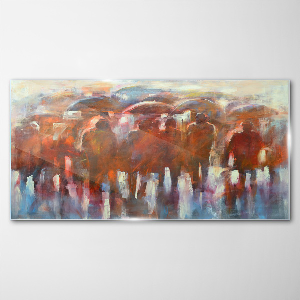 Rainy scene with umbrellas Wall art on glass