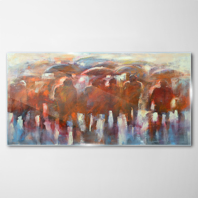 Rainy scene with umbrellas Wall art on glass