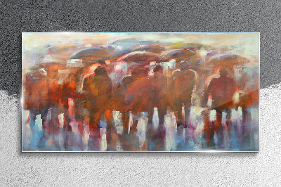 Rainy scene with umbrellas Wall art on glass