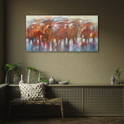 Rainy scene with umbrellas Wall art on glass