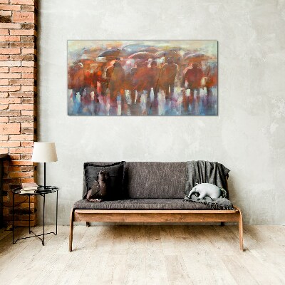 Rainy scene with umbrellas Wall art on glass