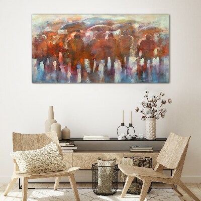 Rainy scene with umbrellas Wall art on glass