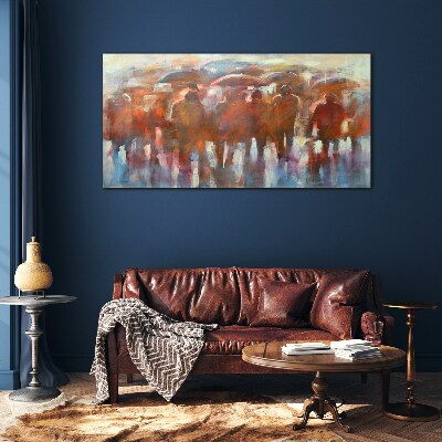 Rainy scene with umbrellas Wall art on glass