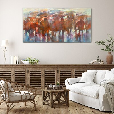 Rainy scene with umbrellas Wall art on glass