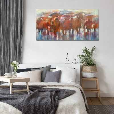 Rainy scene with umbrellas Wall art on glass