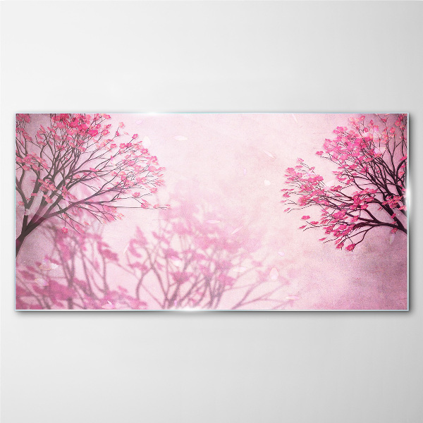 Pink flowers in spring aura Glass art print