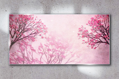 Pink flowers in spring aura Glass art print