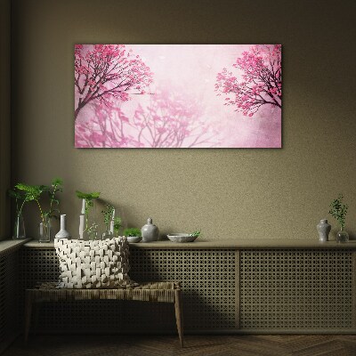 Pink flowers in spring aura Glass art print