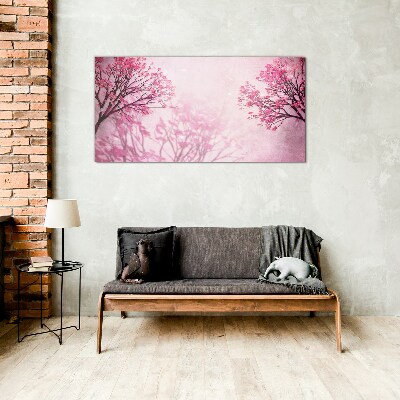 Pink flowers in spring aura Glass art print
