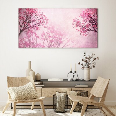 Pink flowers in spring aura Glass art print