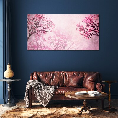 Pink flowers in spring aura Glass art print
