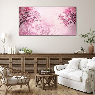 Pink flowers in spring aura Glass art print
