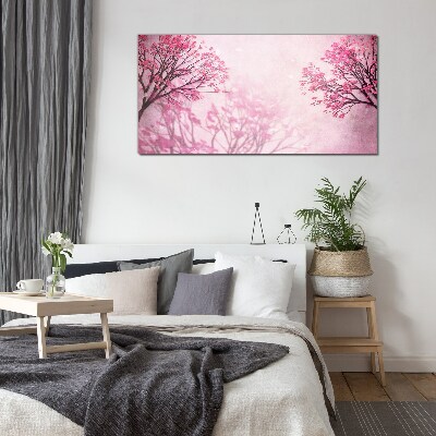 Pink flowers in spring aura Glass art print