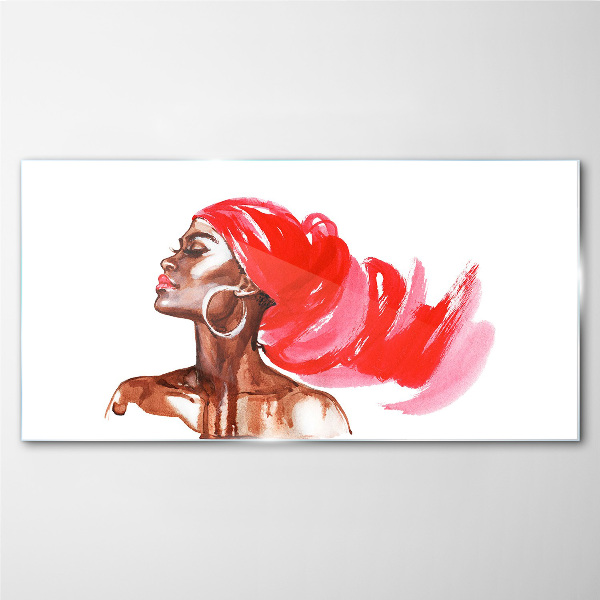 Portrait of a woman with red hair Wall art on glass