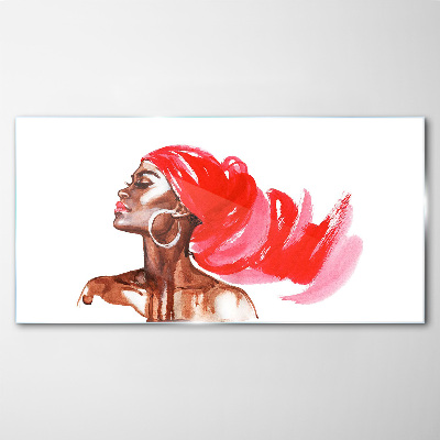 Portrait of a woman with red hair Wall art on glass