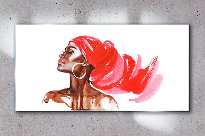 Portrait of a woman with red hair Wall art on glass