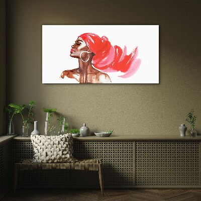 Portrait of a woman with red hair Wall art on glass