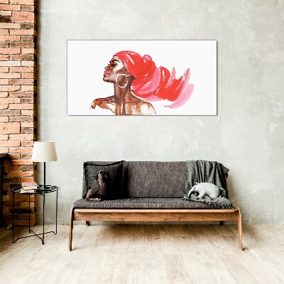 Portrait of a woman with red hair Wall art on glass