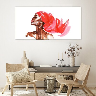 Portrait of a woman with red hair Wall art on glass