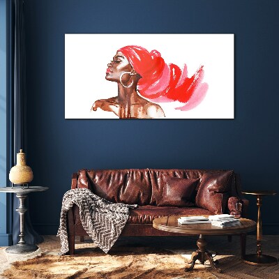 Portrait of a woman with red hair Wall art on glass