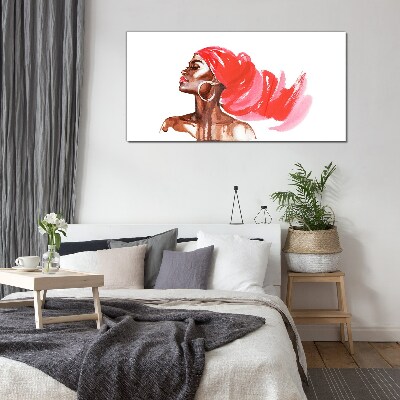 Portrait of a woman with red hair Wall art on glass