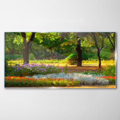 A flower paradise in a sunny garden Glass art print