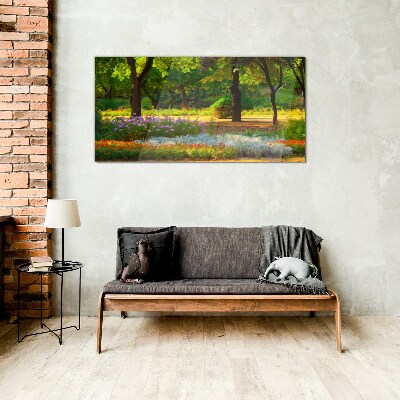 A flower paradise in a sunny garden Glass art print