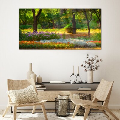 A flower paradise in a sunny garden Glass art print