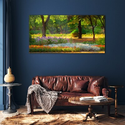 A flower paradise in a sunny garden Glass art print