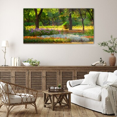 A flower paradise in a sunny garden Glass art print